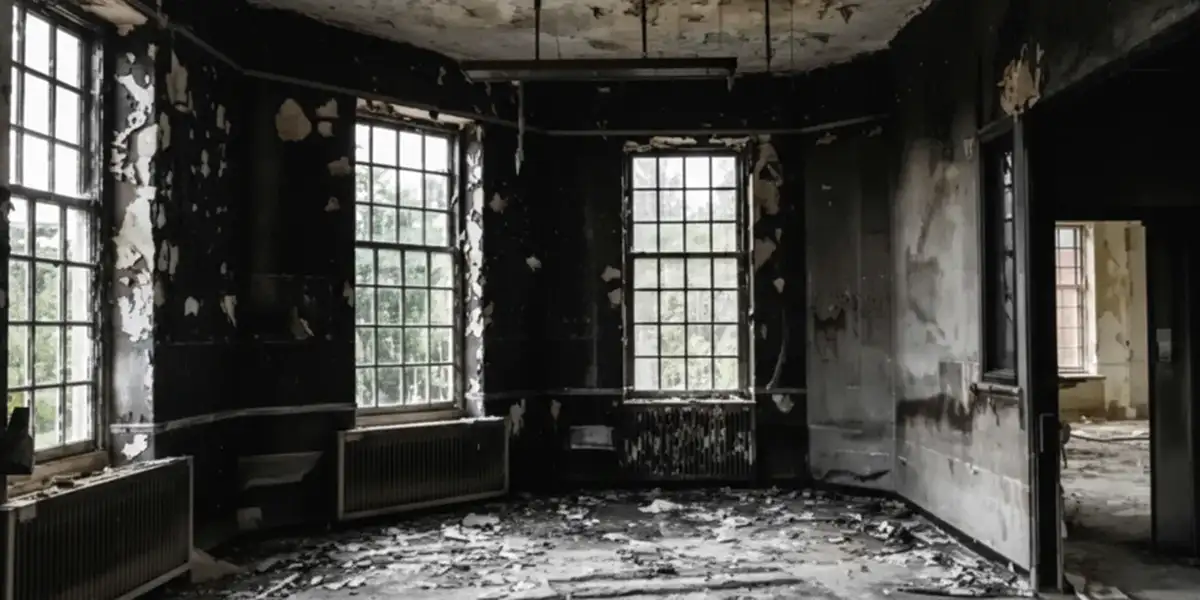 fire damage repair addressing severe interior damage and smoke residue inside a burned home in Phoenix, AZ