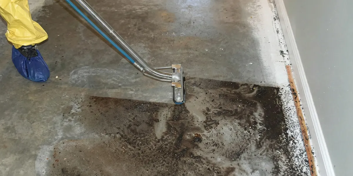 sewage removal technicians extracting contaminated wastewater from a residential floor in Phoenix, AZ