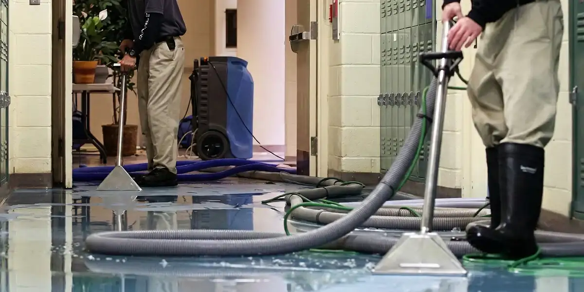 water damage restoration technicians performing professional water extraction inside a property in Phoenix, AZ